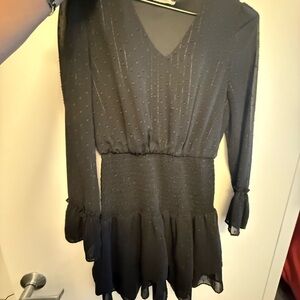 Love Riche Black Pleated V-Neck Cocktail Dress